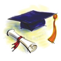 cartoon graduation cap and diploma