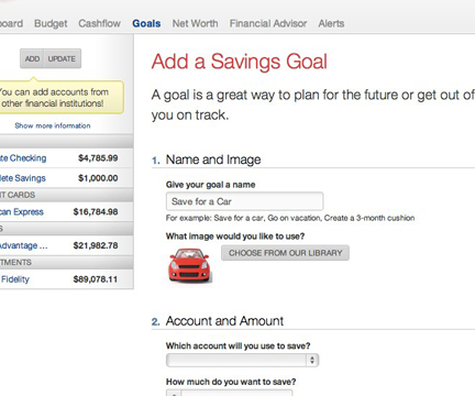 screenshot of how to add a savings goal in wallet1 app