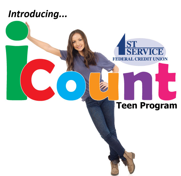 teen girl leaning on iCount logo